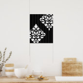 灰色のと黒の文字付きダマスクストライプアート1白 ポスター (キッチン)