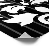 灰色のと黒の文字付きダマスクストライプアート1白 ポスター (角)
