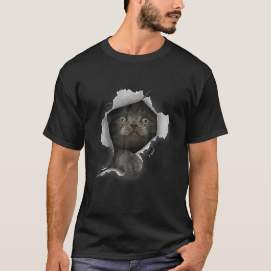 灰色のねこ ねこ ねこ 破れた 布 仔猫 Tシャツ (正面)