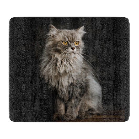 灰色のふわふわ猫 カッティングボード (正面)
