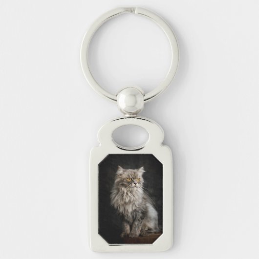 灰色のふわふわ猫 キーホルダー (正面)