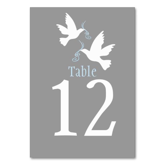 灰色のイベントのテーブル数を結婚している白い鳩の鳥 テーブルナンバー (裏面)