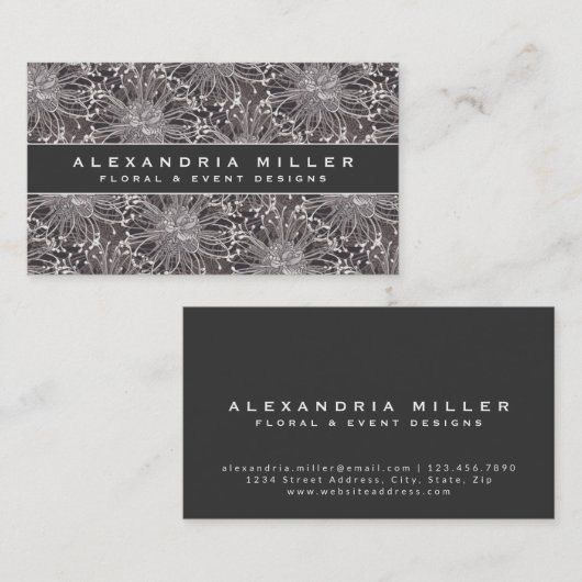 灰色のエレガントタンポポの花 名刺 (正面/裏面)