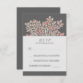 灰色のエレガント古い木の枝の結婚式のRSVPカード 出欠カード (正面/裏面)