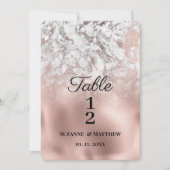 灰色のエレガント白いバラの金ゴールド大理石のテーブル番号 招待状 (正面)