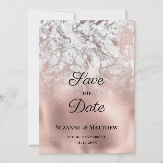 灰色のエレガント白いバラの金ゴールド大理石の日付を保存 招待状 (正面)