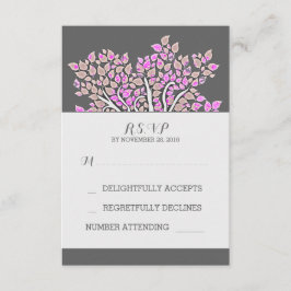 灰色のエレガント紫色のツリーの結婚式RSVPカード 出欠カード