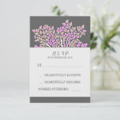 灰色のエレガント紫色のツリーの結婚式RSVPカード 出欠カード (スタンド正面)