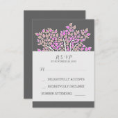 灰色のエレガント紫色のツリーの結婚式RSVPカード 出欠カード (正面/裏面)