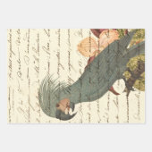 灰色のオウムに花とキュラシブ ラッピングペーパーシート (正面3)