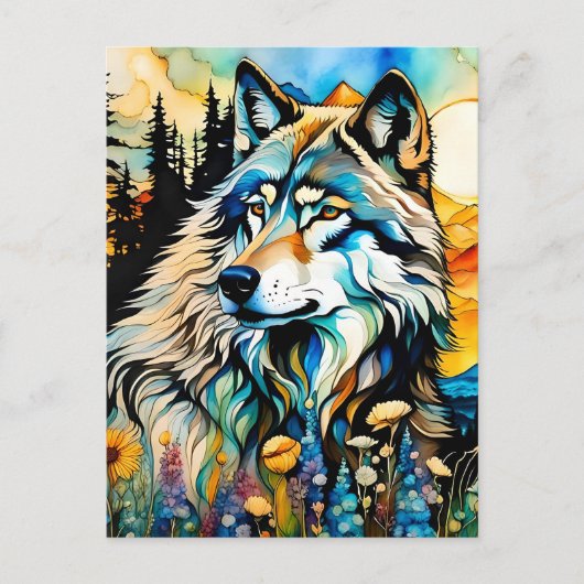 灰色のオオカミとヤナギ ポストカード (正面)