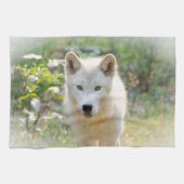 灰色のオオカミ カナダの動物写真 キッチンタオル (横)
