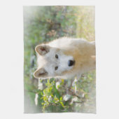灰色のオオカミ カナダの動物写真 キッチンタオル (縦)