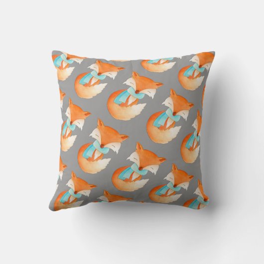 灰色のオレンジアカギツネの幼いこどもの芸術のクッションの枕 クッション (裏面)