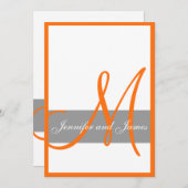 灰色のオレンジ結婚式招待状|のモノグラムの名前 招待状 (正面/裏面)