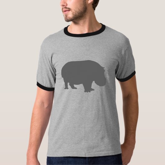 灰色のカバのシルエット Tシャツ (正面)