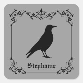 灰色のカラスのシルエットと装飾的な渦巻き スクエアシール