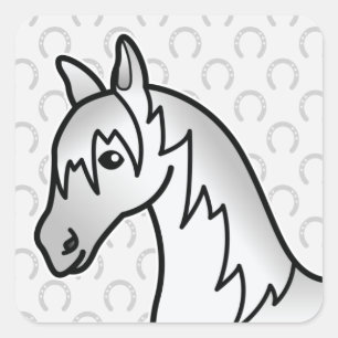 灰色のキャラクターの馬の顔 スクエアシール