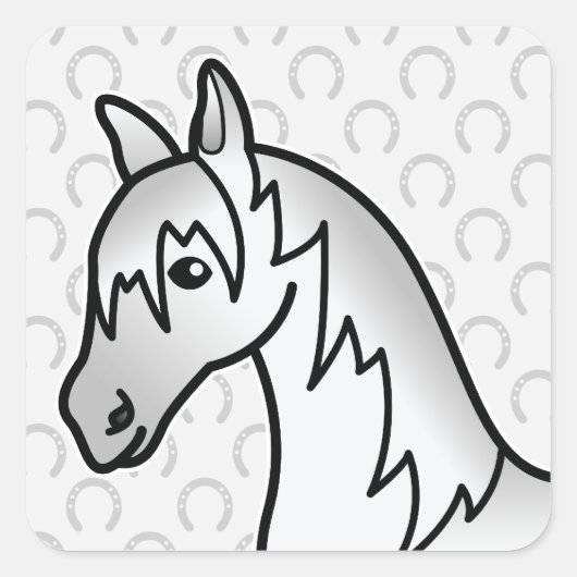 灰色のキャラクターの馬の顔 スクエアシール (正面)