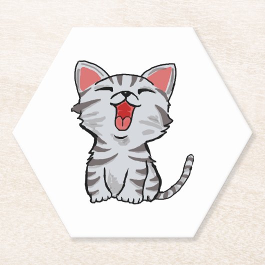 灰色のキャラクター猫 ペーパーコースター (正面)