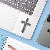 灰色のキリスト教の十字架 シール (ノートパソコンとiPhone)