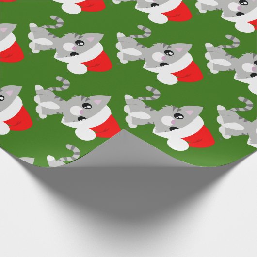 灰色のクリスマスの子猫の包装紙 ラッピングペーパー (角)