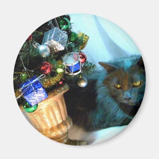 灰色のクリスマスの子猫V マグネット (正面)