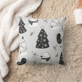 灰色のクリスマスツリーと鳥を作成 クッション (ブランケット)