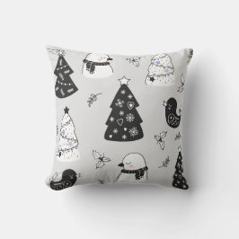 灰色のクリスマスツリーと鳥を作成 クッション