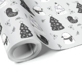 灰色のクリスマスツリーと鳥を作成 ラッピングペーパー (ロールコーナー)