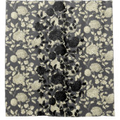 灰色のクリーム色および黒い花のToile シャワーカーテン (正面)