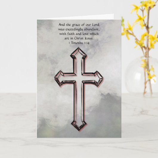 灰色のクロス信仰イースターバイブル聖句カード カード (黄色い花)