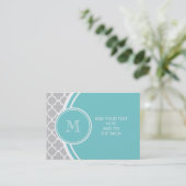 灰色のクローバーパターン、ティール(緑がかった色)のモノグラム 名刺 (スタンド正面)