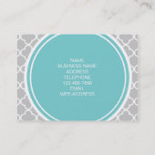 灰色のクローバーパターン、ティール(緑がかった色)のモノグラム 名刺 (裏面)