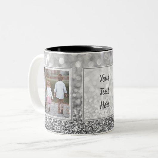 灰色のグリッター2の写真w/Textのデザインあなた専有物 ツートーンマグカップ (正面左)