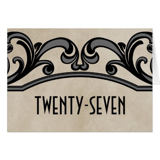 灰色のゴシック様式の渦巻き表の番号カード (正面横)