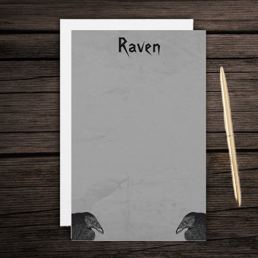 灰色のゴシック様式の黒いカラスイラスト2つ 便箋
