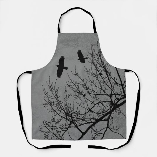 灰色のゴシック風のクロウと木のシーン エプロン (正面)