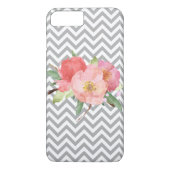 灰色のシェブロンのピンクの水彩画の花柄 Case-Mate iPhoneケース (裏面)