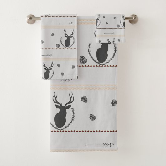 灰色のシカパターン バスタオルセット (インサイチュ)