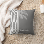 灰色のシボストライプロンの木;熱帯ヤシの木 クッション (ブランケット)