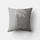 灰色のシボストライプロンの木;熱帯ヤシの木 クッション (裏面)