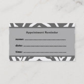 灰色のシマウマのアポイントメントのメモの名刺 予約カード (裏面)