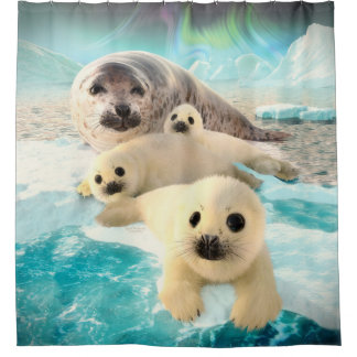 灰色のシール シャワーカーテン