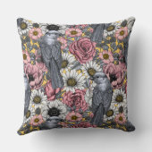 灰色のジェイと花 クッション (裏面)