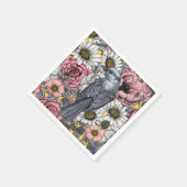 灰色のジェイと花 スタンダードカクテルナプキン (角)