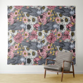 灰色のジェイと花 タペストリー (インサイチュ(横))