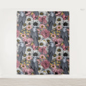 灰色のジェイと花 タペストリー (正面)