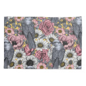 灰色のジェイと花 枕カバー (裏面)