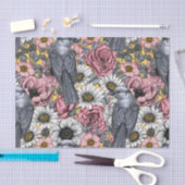 灰色のジェイと花 薄葉紙 (クラフト)